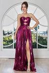 Prom Dresses Prom Metallic A Line Long Formal Pleated Dress Magenta