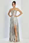 Prom Dresses Prom Metallic A Line Long Formal Pleated Dress Silver