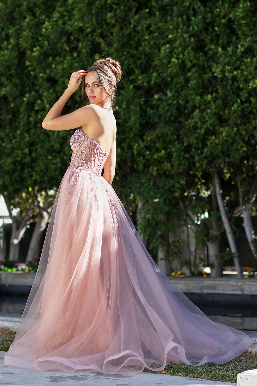 Prom Dresses Formal Long Ball Gown Beaded Corset Prom Dress Rose Gold