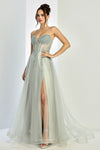 Prom Dresses Formal Long Ball Gown Beaded Corset Prom Dress Sage