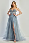 Prom Dresses Formal Long Ball Gown Beaded Corset Prom Dress Smoky Blue