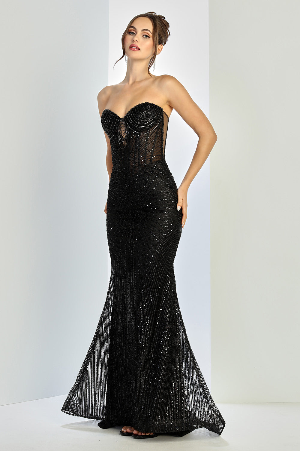 Prom Dresses Fitted Prom Long Formal Glitter Evening Dress Black