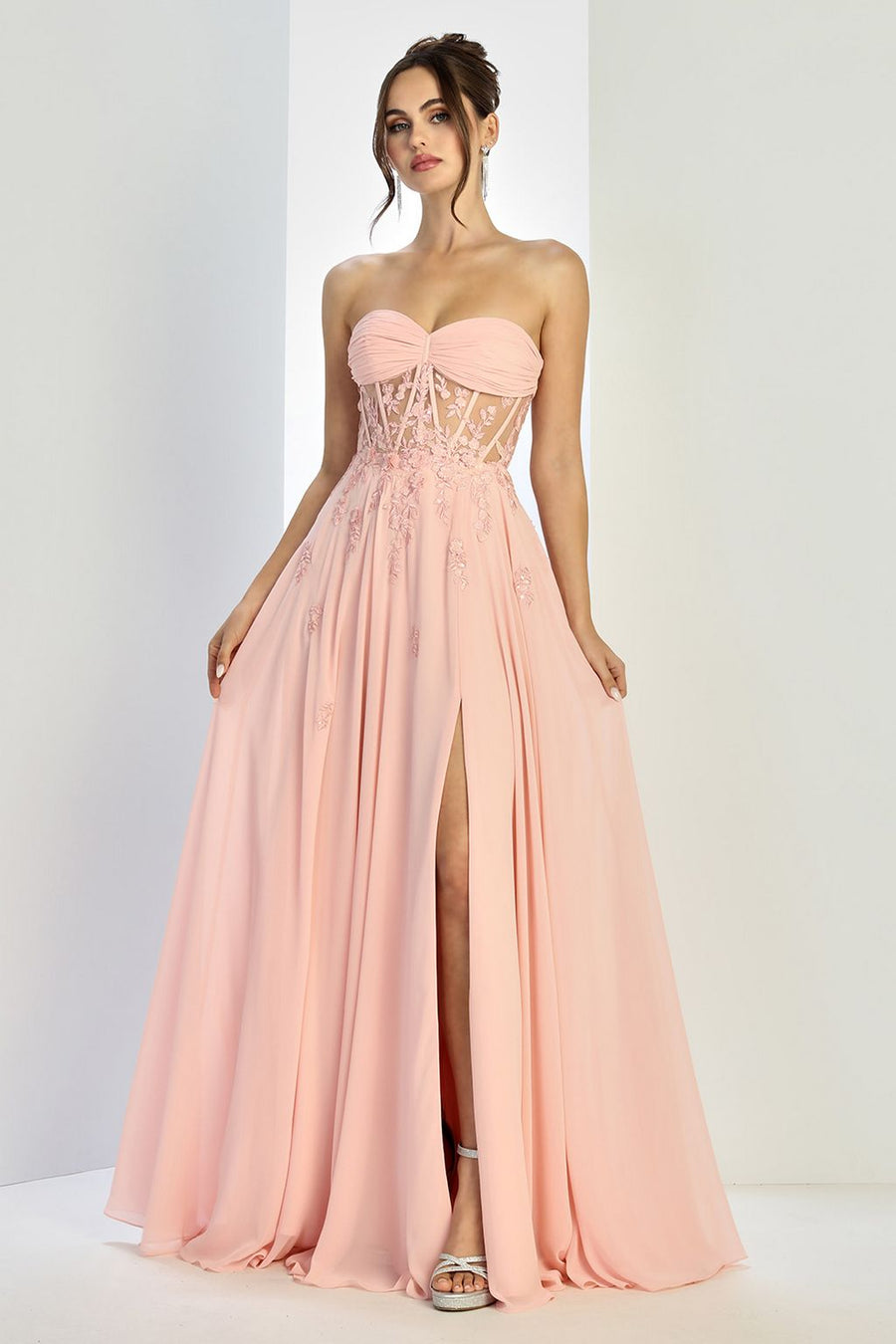 Prom Dresses Prom Long A Line Corset Slit Formal Dress Blush