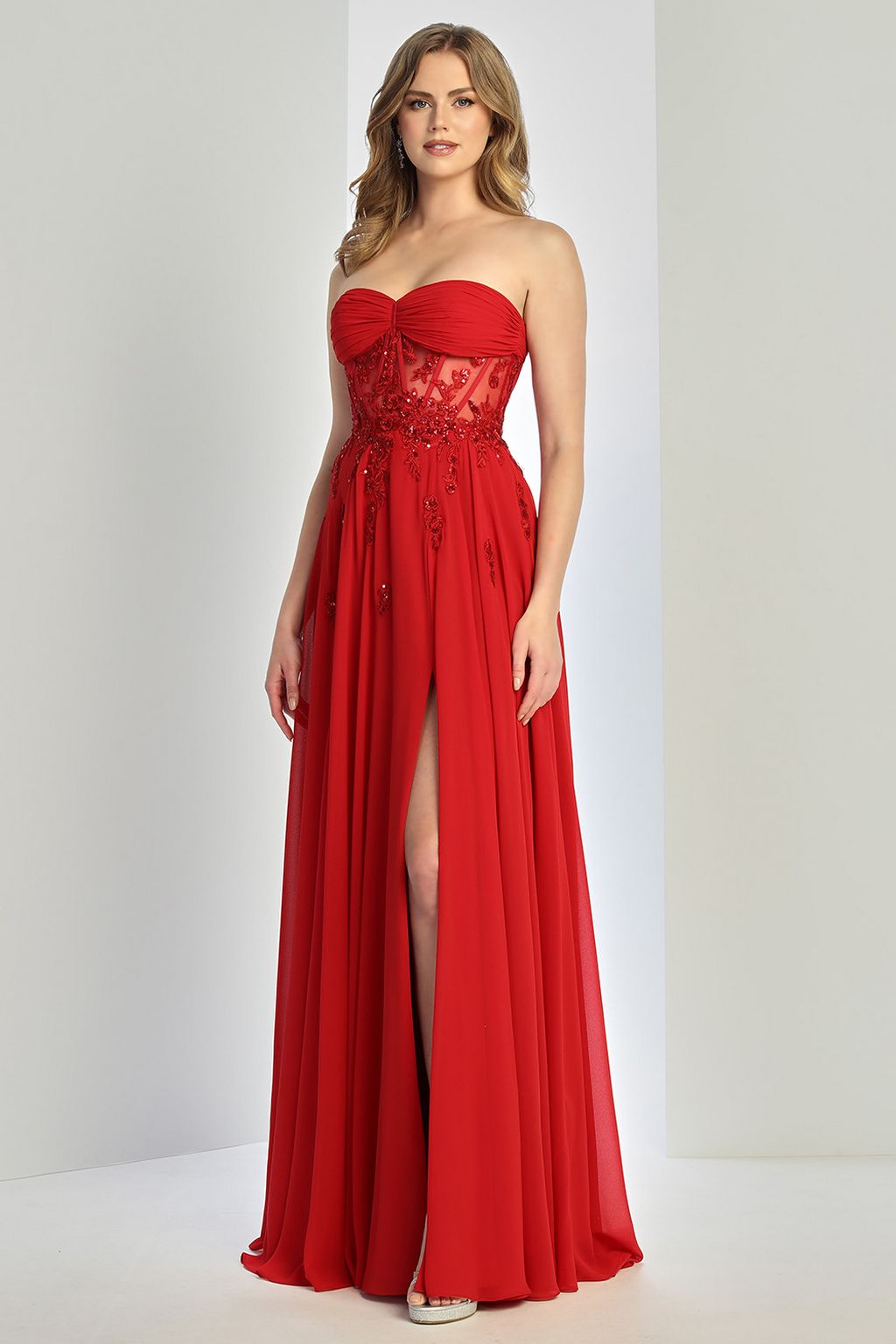 Prom Dresses Prom Long A Line Corset Slit Formal Dress Red
