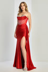Prom Dresses Beaded Prom Long Formal Slit Corset Evening Dress Red