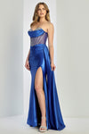 Prom Dresses Beaded Prom Long Formal Slit Corset Evening Dress  Royal Blue