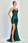 Prom Dresses Fitted Prom Long Corset Glitter Applique Formal Dress Emerald