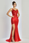 Prom Dresses Fitted Prom Long Corset Glitter Applique Formal Dress Red