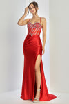 Prom Dresses Prom Long Corset Beaded Slit Formal Dress Red