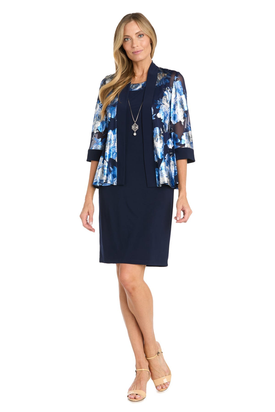 Mother of the Bride Dresses Short Metallic Jacket Petite Dress Navy/Silver