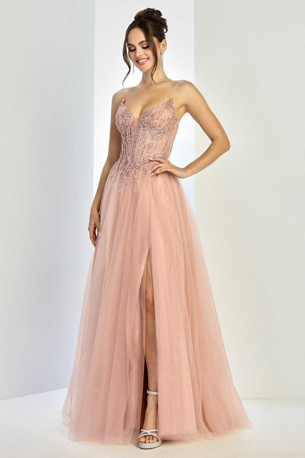 Prom Dresses Prom Long A Line Corset Beaded Formal Dress Blush