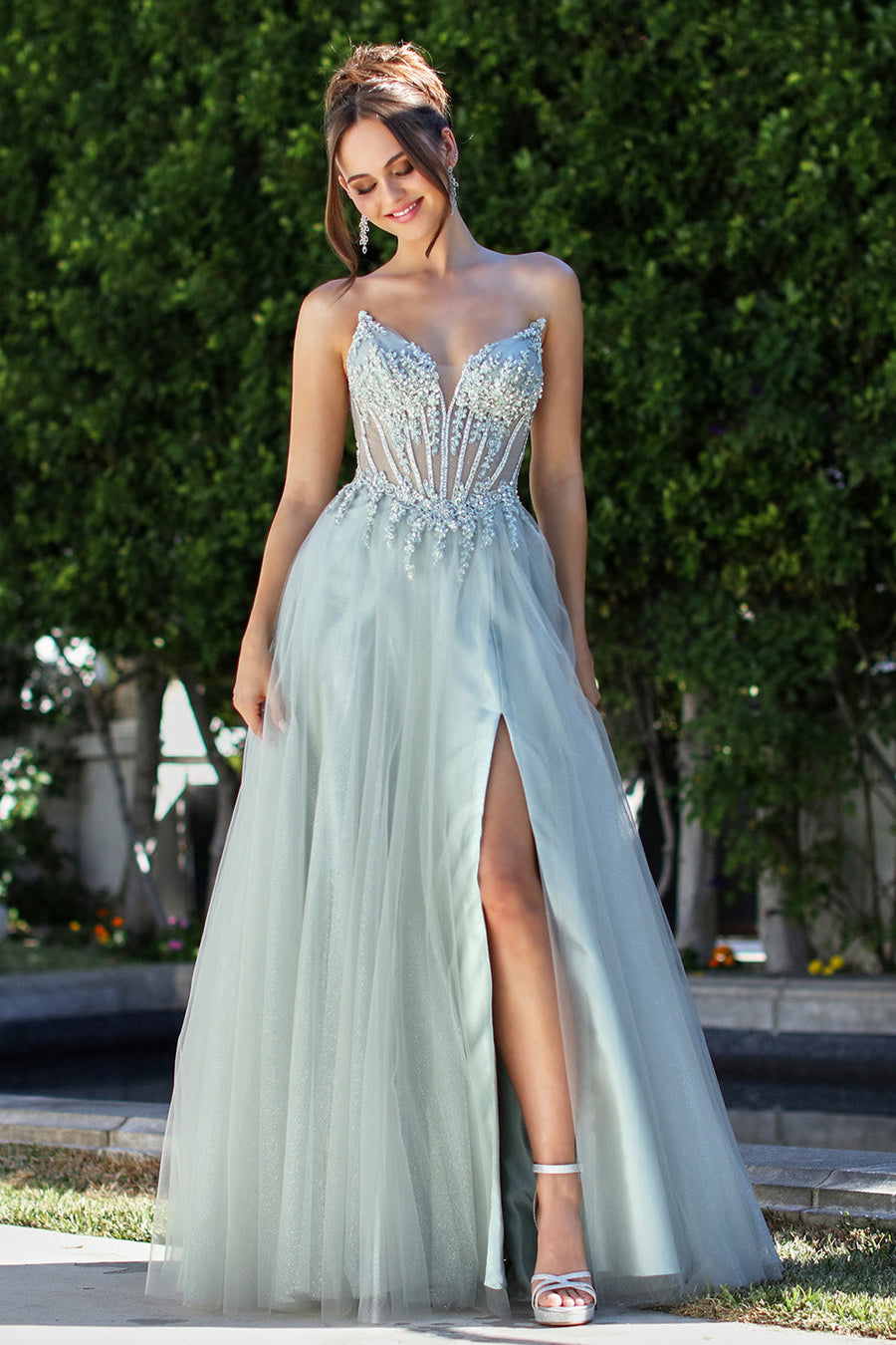 Prom Dresses Prom Long A Line Corset Beaded Formal Dress Sage
