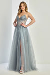 Prom Dresses Prom Long A Line Corset Beaded Formal Dress Smoky Blue