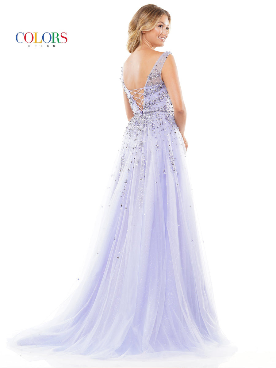 Prom Dresses Long Sleeveless Formal Beaded Mesh Prom Dress Lavender