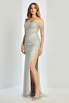 Prom Dresses Fitted Corset Prom Long Formal Beaded Fringe Slit Dress Silver
