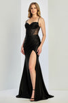 Prom Dresses Fitted Long Formal Beaded Prom Slit Dress Black