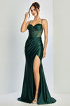 Prom Dresses Fitted Long Formal Beaded Prom Slit Dress Emerald