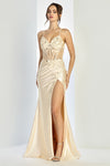 Prom Dresses Prom Fitted Long Formal Beaded Corset Dress Champagne