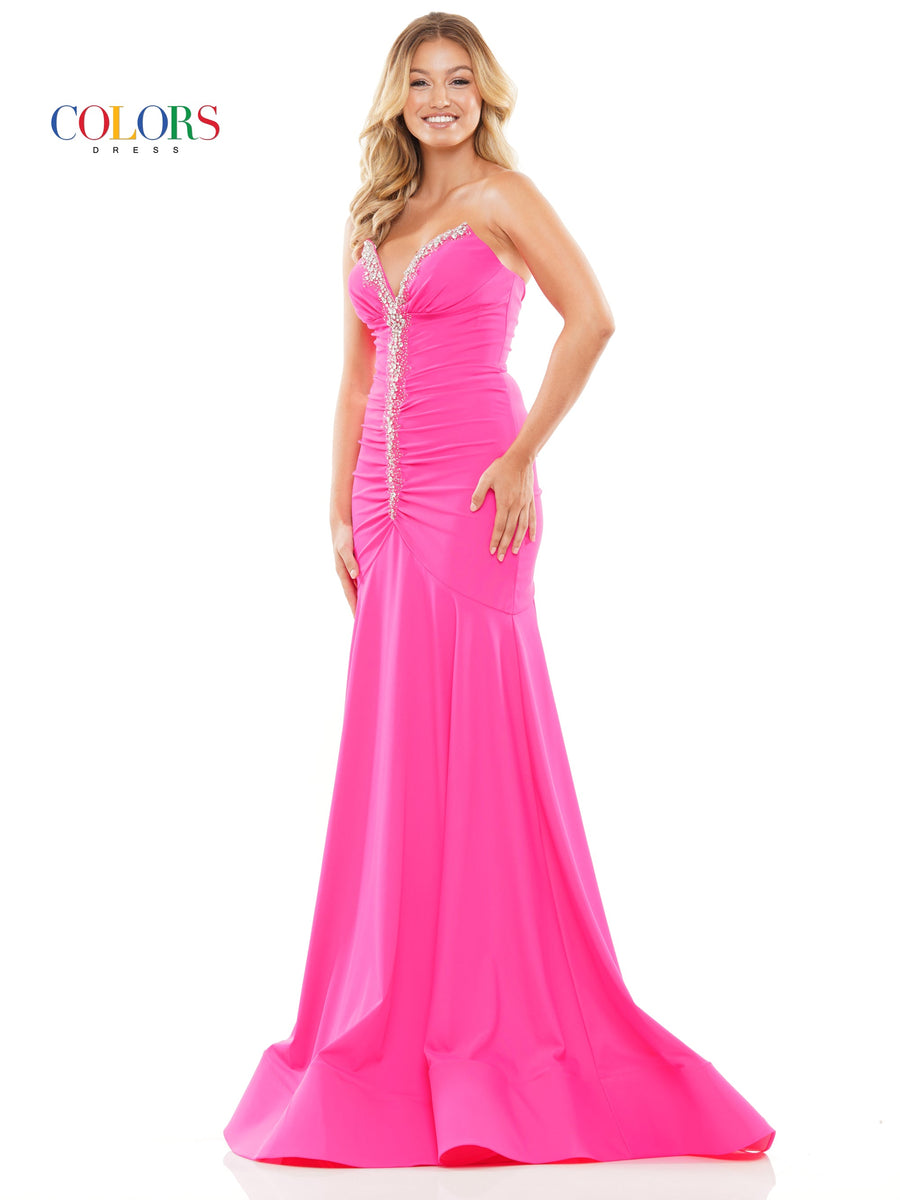 Prom Dresses Long Strapless Formal Fitted Prom Dress Hot Pink