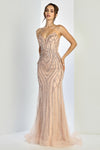 Prom Dresses Long Formal Beaded Evening Prom Dress Rose Gold