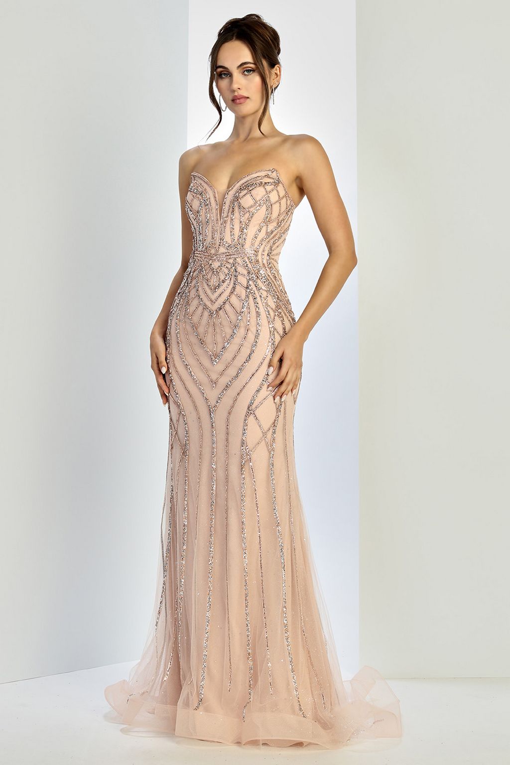 Prom Dresses Long Formal Beaded Evening Prom Dress Rose Gold