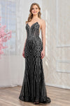 Prom Dresses Beaded Prom Long Formal Evening Fitted Dress Black Silver