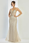 Prom Dresses Beaded Prom Long Formal Evening Fitted Dress Champagne Mist