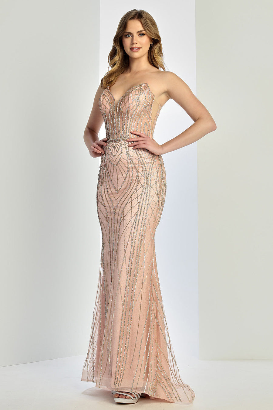 Prom Dresses Beaded Prom Long Formal Evening Fitted Dress Rose Gold