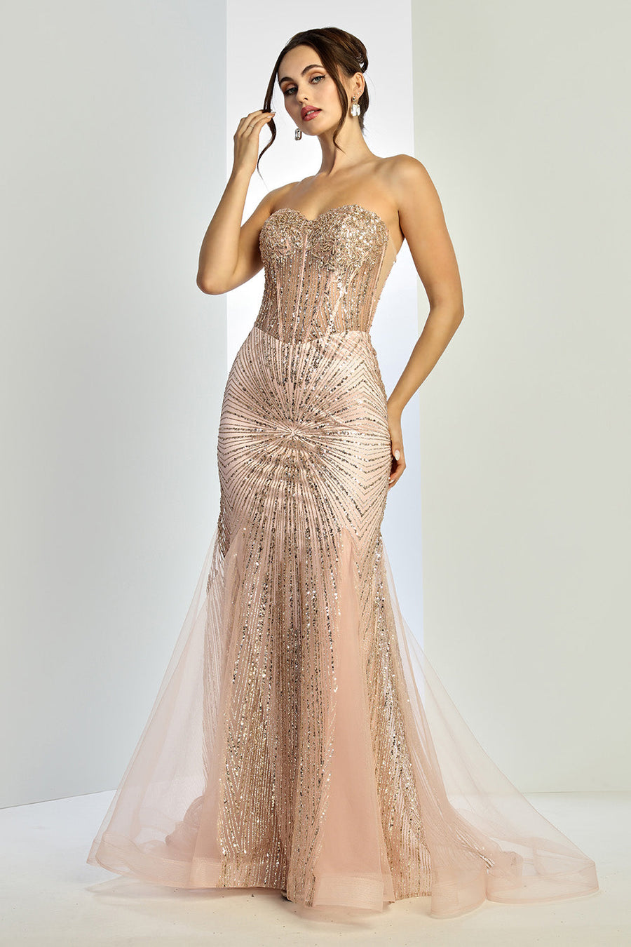 Prom Dresses Prom Long Mermaid Beaded Formal Dress Rose Gold