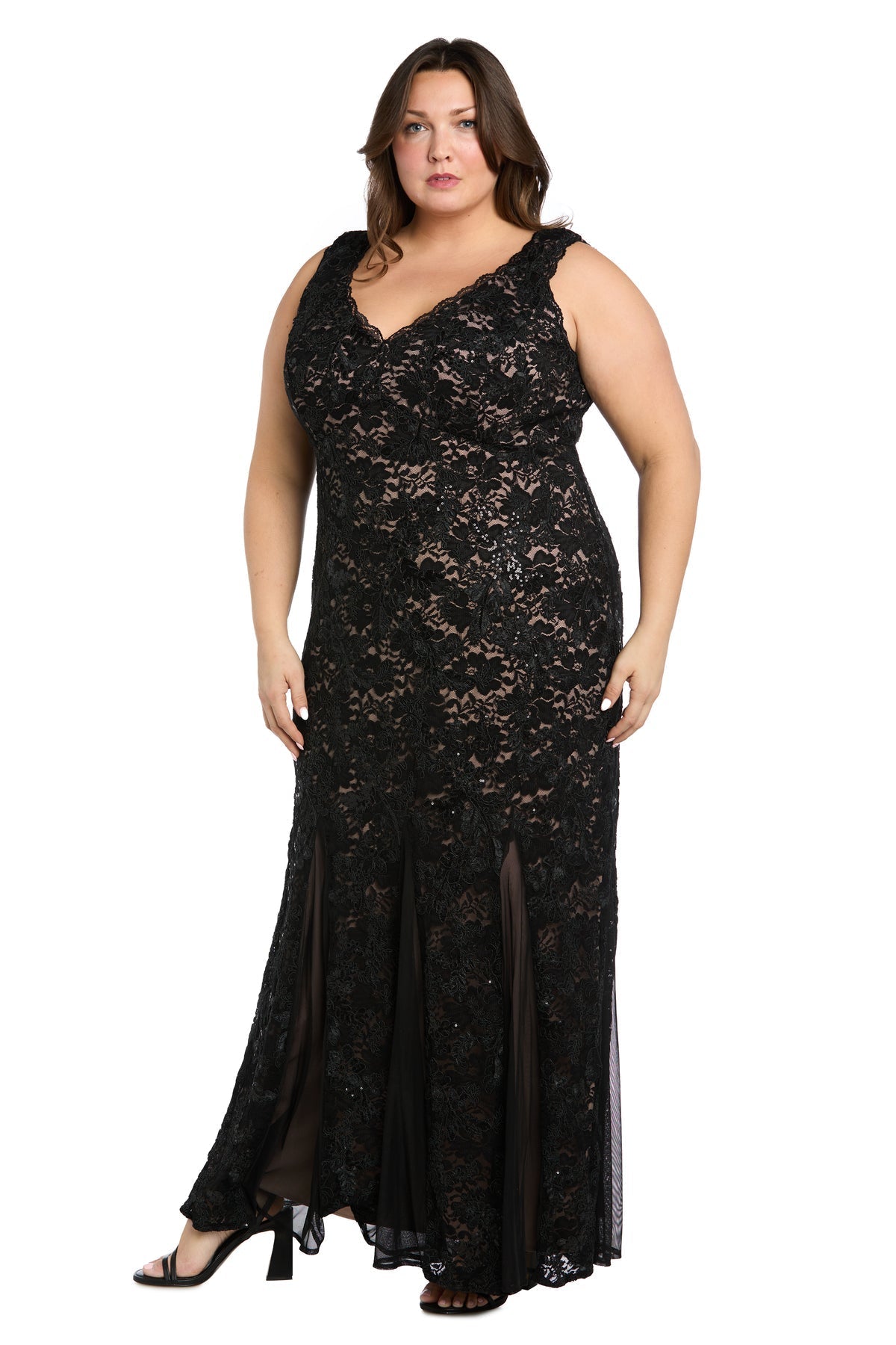 Plus Size Dresses Long Formal Sequin Plus Size Lace Dress Black/Nude
