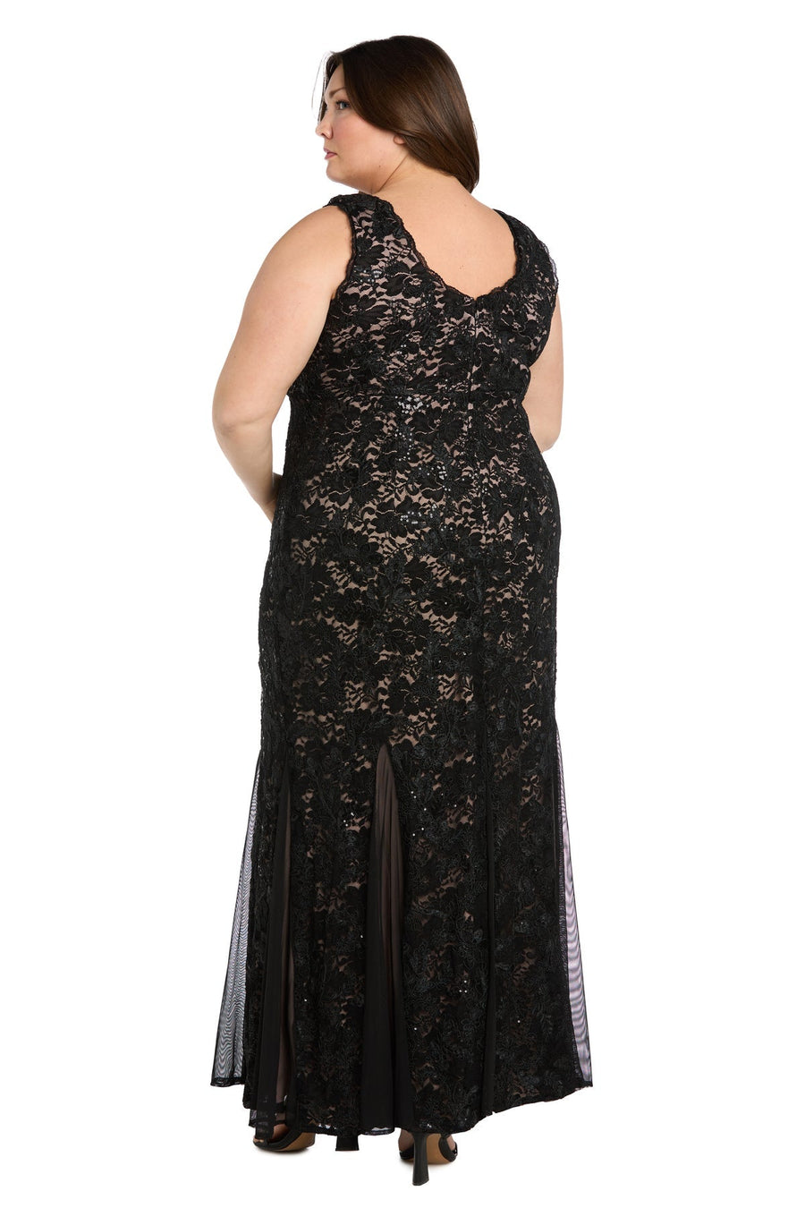 Plus Size Dresses Long Formal Sequin Plus Size Lace Dress Black/Nude