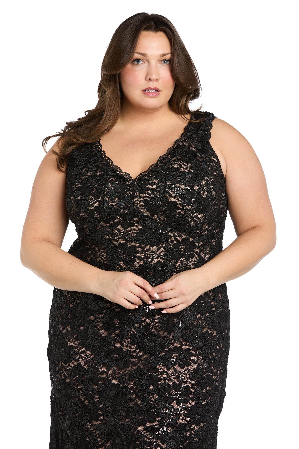 Plus Size Dresses Long Formal Sequin Plus Size Lace Dress Black/Nude