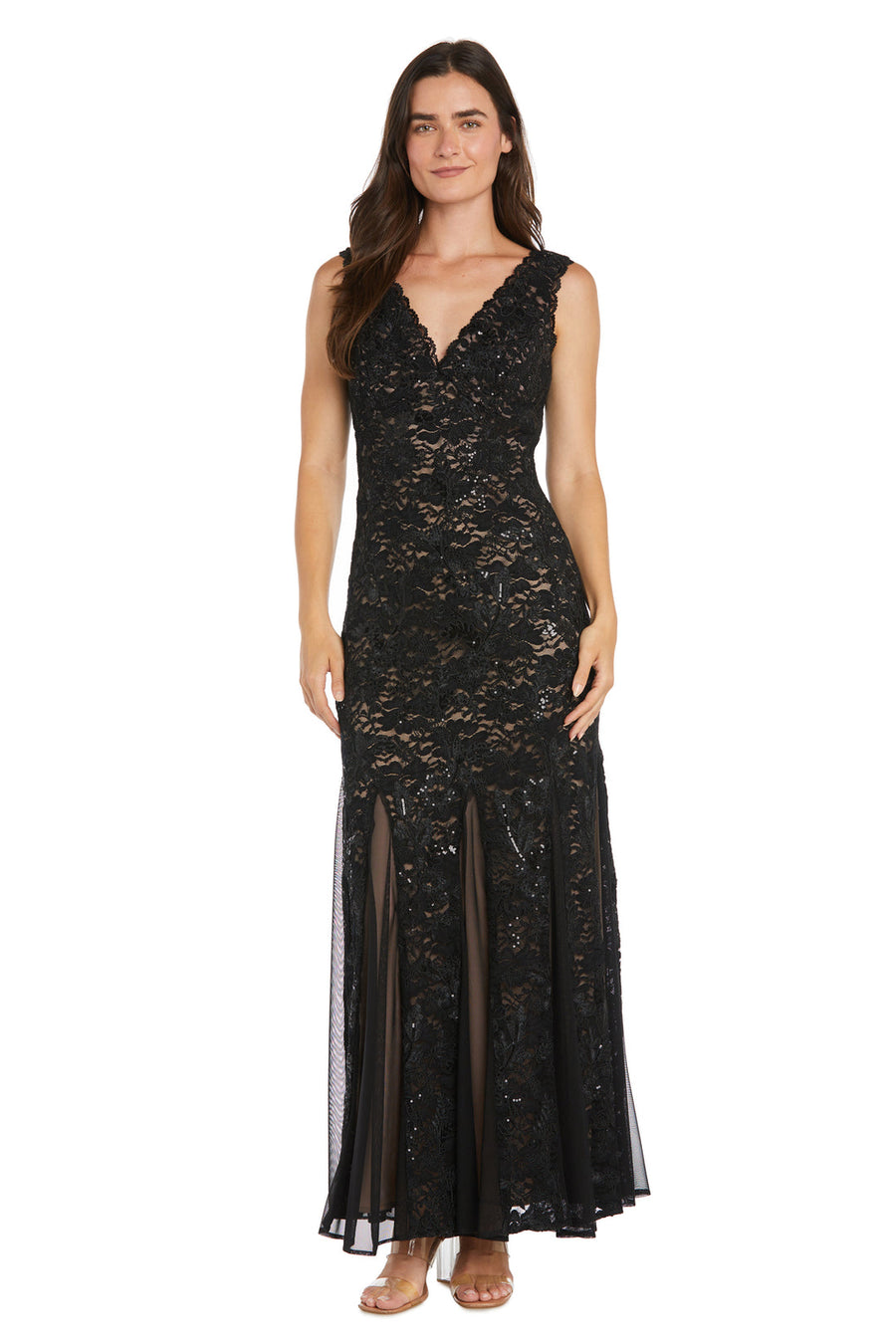 Formal Dresses Long Formal Sequin Lace Evening Dress Black/Nude
