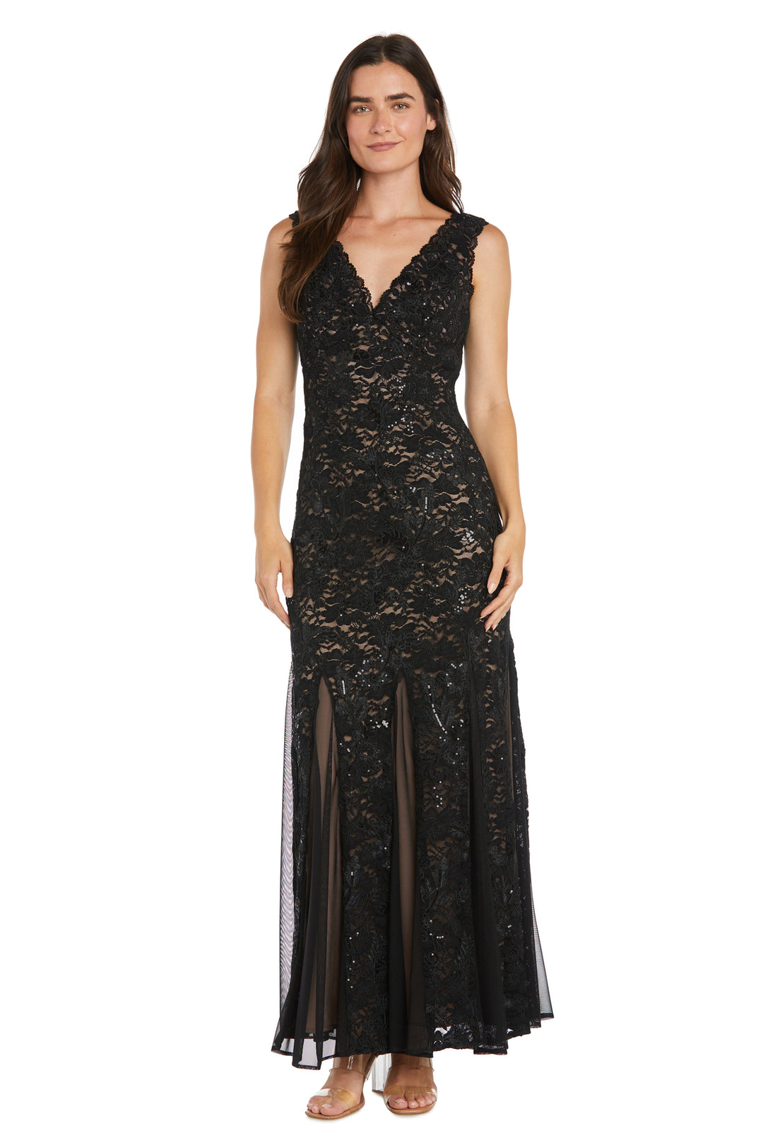 Formal Dresses Long Formal Sequin Lace Evening Dress Black/Nude