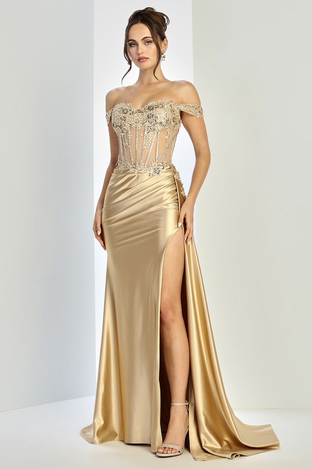 Prom Dresses Fitted Prom Long Formal Applique Corset Dress Champagne