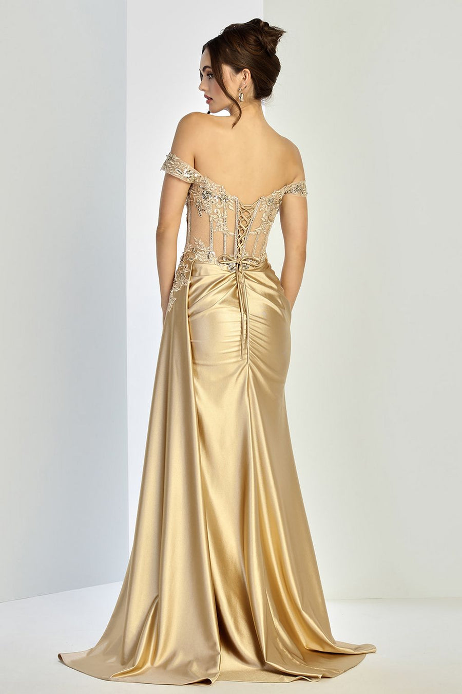 Prom Dresses Fitted Prom Long Formal Applique Corset Dress Champagne