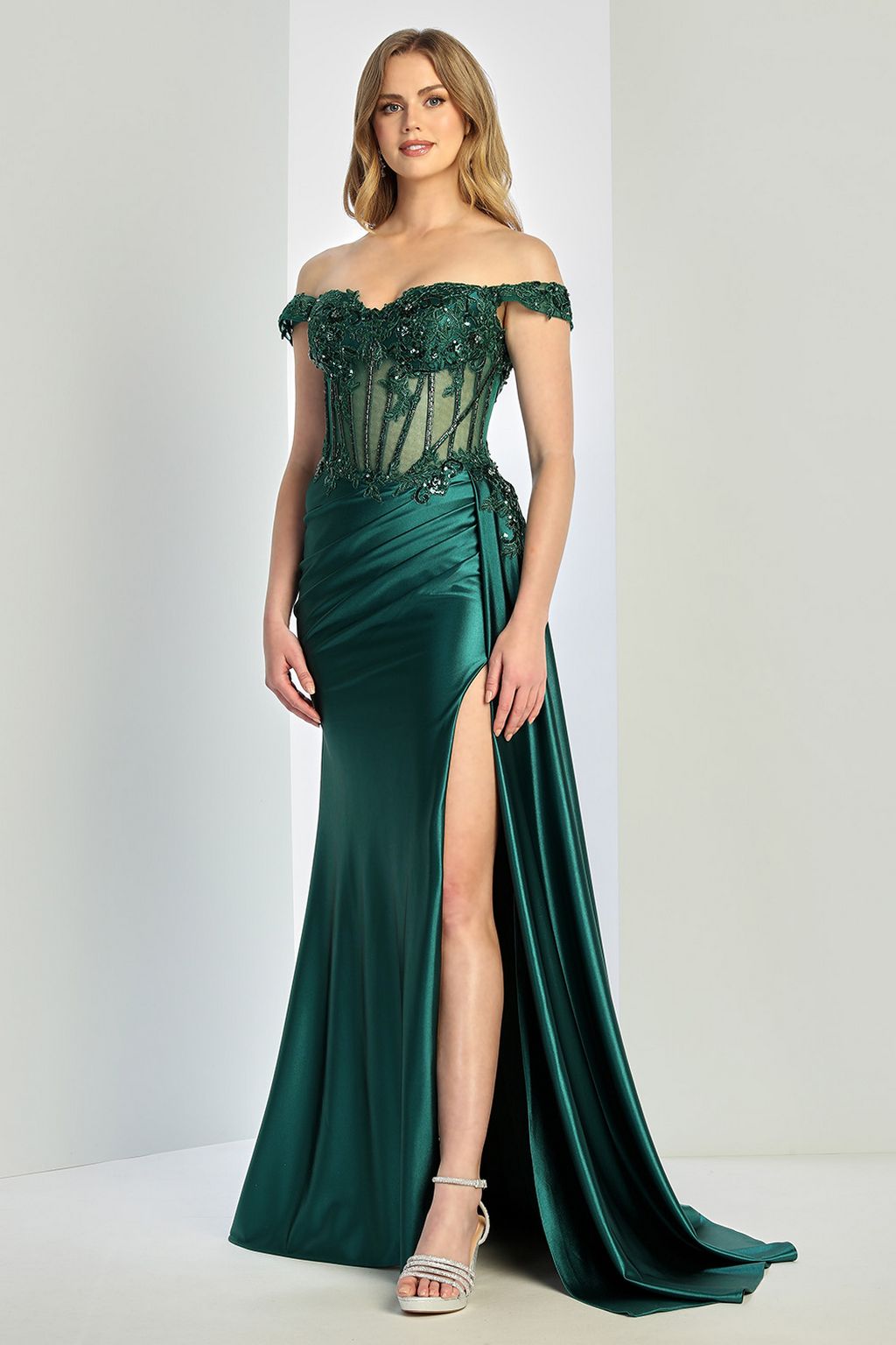 Prom Dresses Fitted Prom Long Formal Applique Corset Dress Emerald