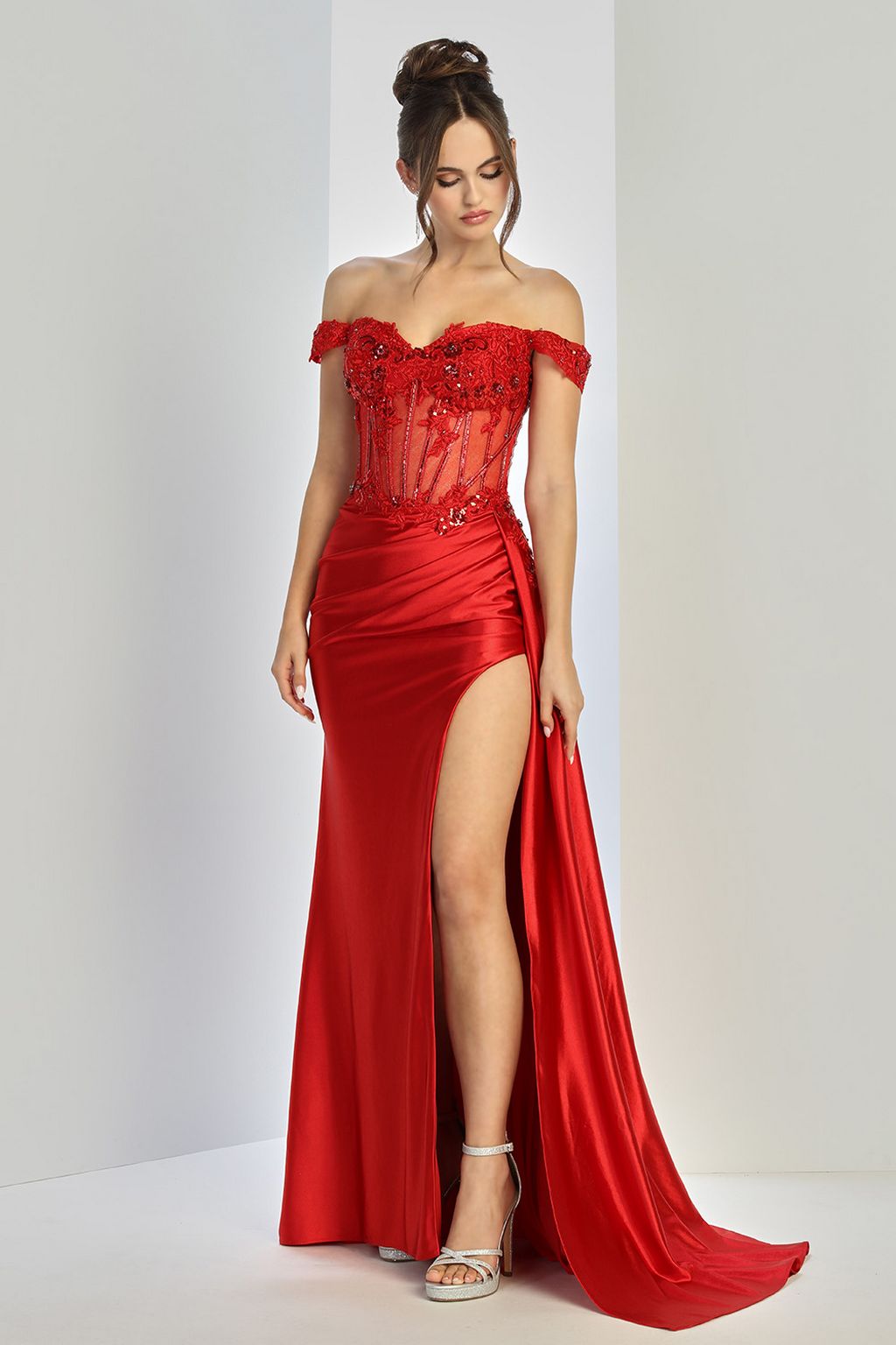 Prom Dresses Fitted Prom Long Formal Applique Corset Dress Red