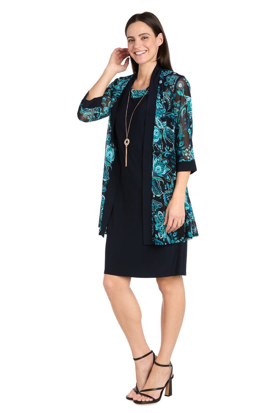 Mother of the Bride Dresses Two Piece Short Printed Cocktail Dress Navy/Teal