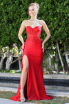 Prom Dresses Fitted Long Formal Lace Applique Corset Prom Dress Red
