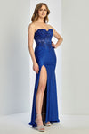 Prom Dresses Fitted Long Formal Lace Applique Corset Prom Dress Royal Blue
