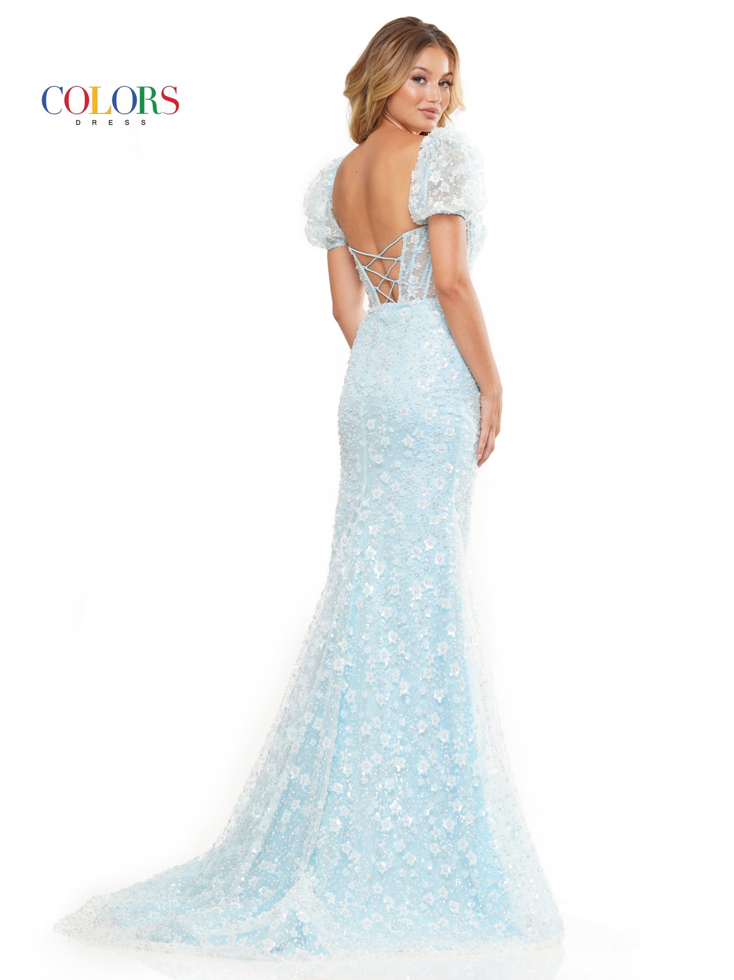 Prom Dresses Long Formal Fitted Sequin Mesh Prom Dress Light Blue