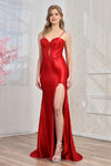 Prom Dresses Long Formal Fitted Slit Applique Prom Dress Red