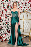 Prom Dresses Pleated Long Formal Beaded Prom Dress Emerald