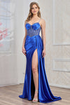 Prom Dresses Pleated Long Formal Beaded Prom Dress Royal Blue