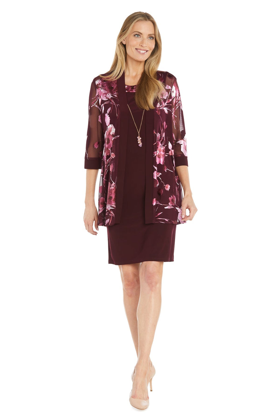 Mother of the Bride Dresses Floral Print Short Jacket Mother of the Bride Dress Burgundy