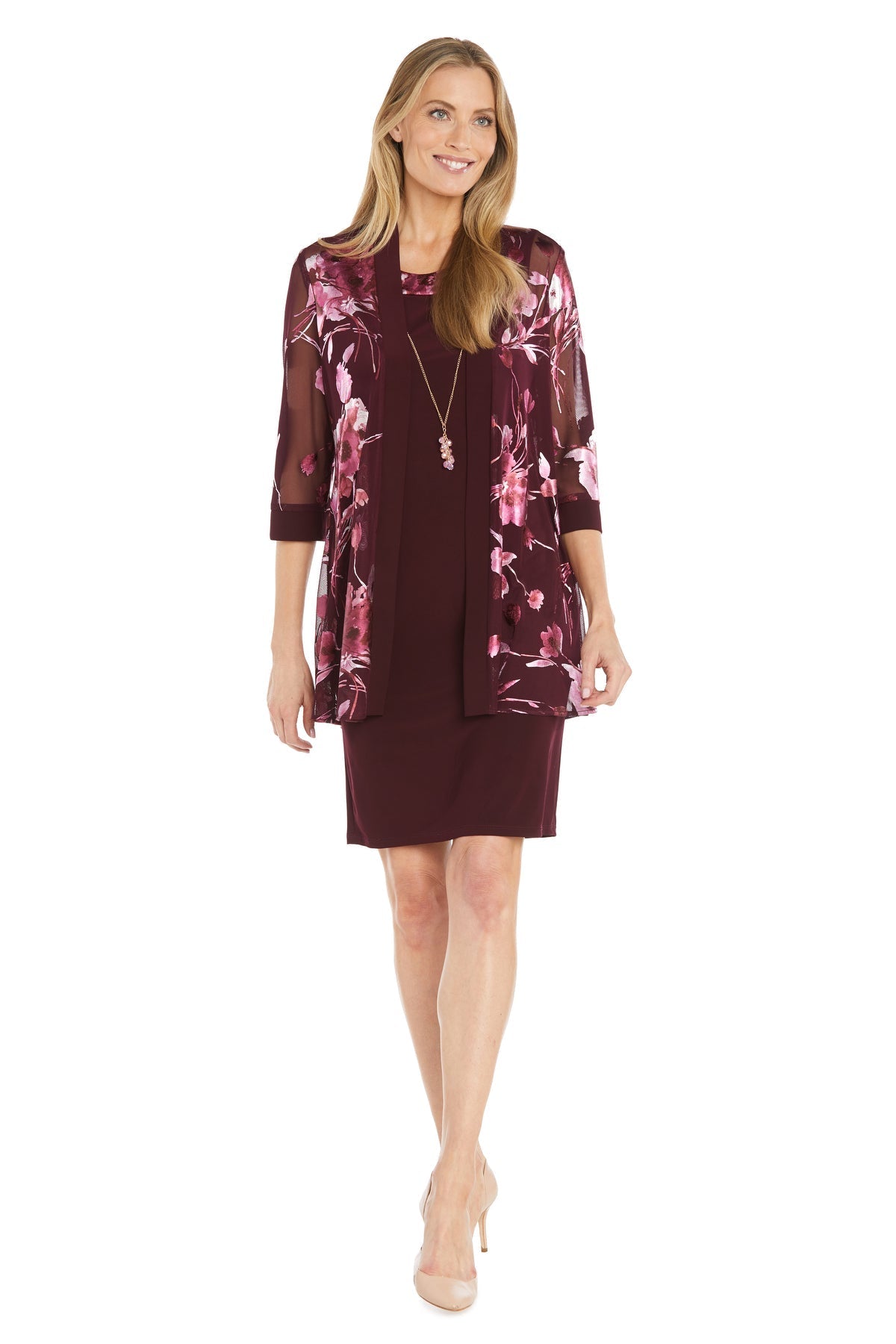 Mother of the Bride Dresses Floral Print Short Jacket Mother of the Bride Dress Burgundy
