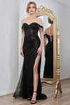 Prom Dresses Fitted Long Formal Beaded Prom Corset Dress Black