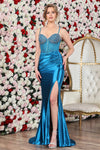 Prom Dresses Long Pleated Formal Corset Fitted Prom Dress Teal Blue