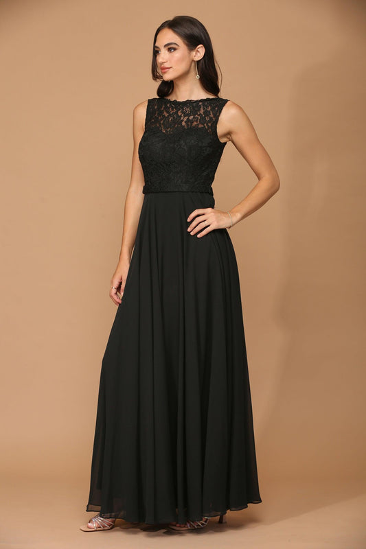 Long Sleeveless Bridesmaids Lace Chiffon Dress